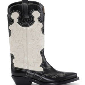 GANNI WESTERN MID SHAFT EMBROIDERED WESTERN BOOT